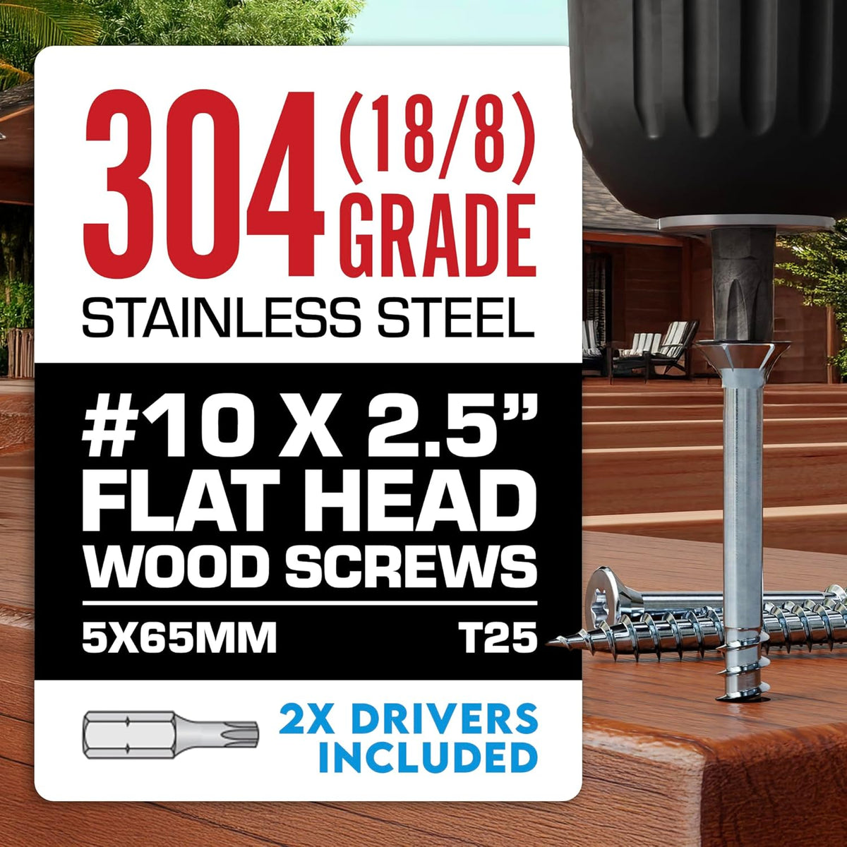 #10 x 3 Inch Stainless Steel Deck Screws 350 Pieces | T25 Star Torx Drive Flat Head | 304 Grade Stainless Steel Wood Screws High Corrosion Resistance by Allen's Trading Co. Eagle Claw Fasteners - PuriLite
