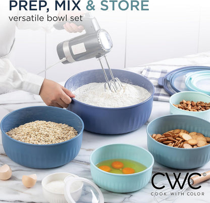 COOK WITH COLOR Prep Bowls with Lids- 8 Piece Nesting Plastic Small Mixing Bowl Set with Lids (Teal Ombre) - PuriLite