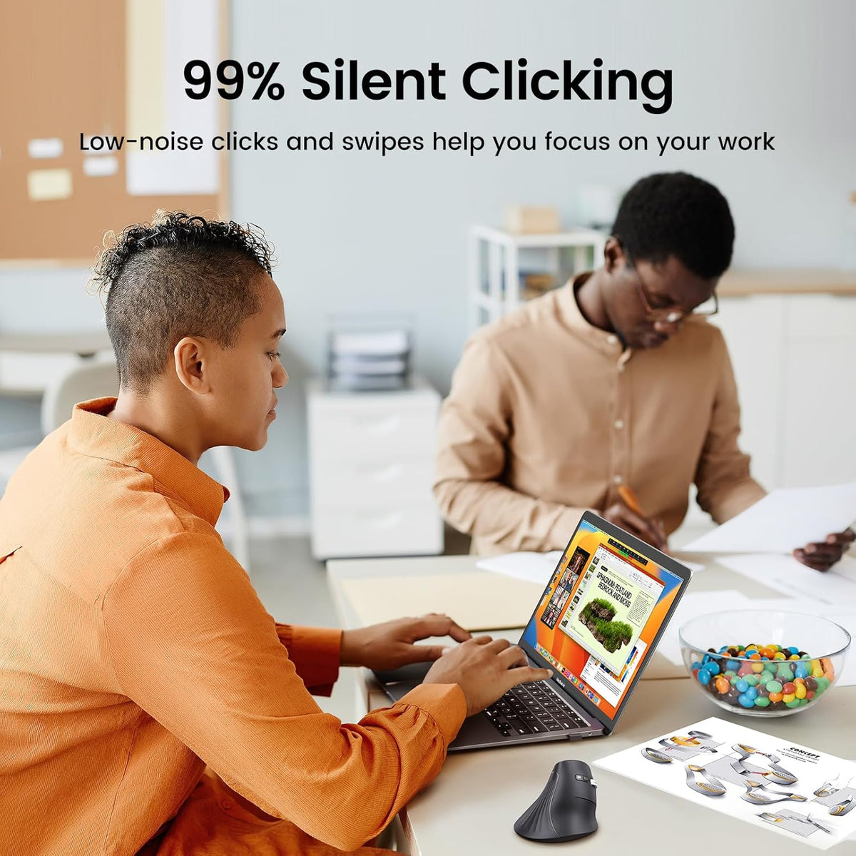 UGREEN Ergonomic Wireless Vertical Mouse with 5 Buttons, Bluetooth 5.0 & 2.4Ghz with USB Receiver, 4 DPI Levels up to 4K, Silent Click, Compatible with Windows, Linux, Mac, Android and Chrome - PuriLite