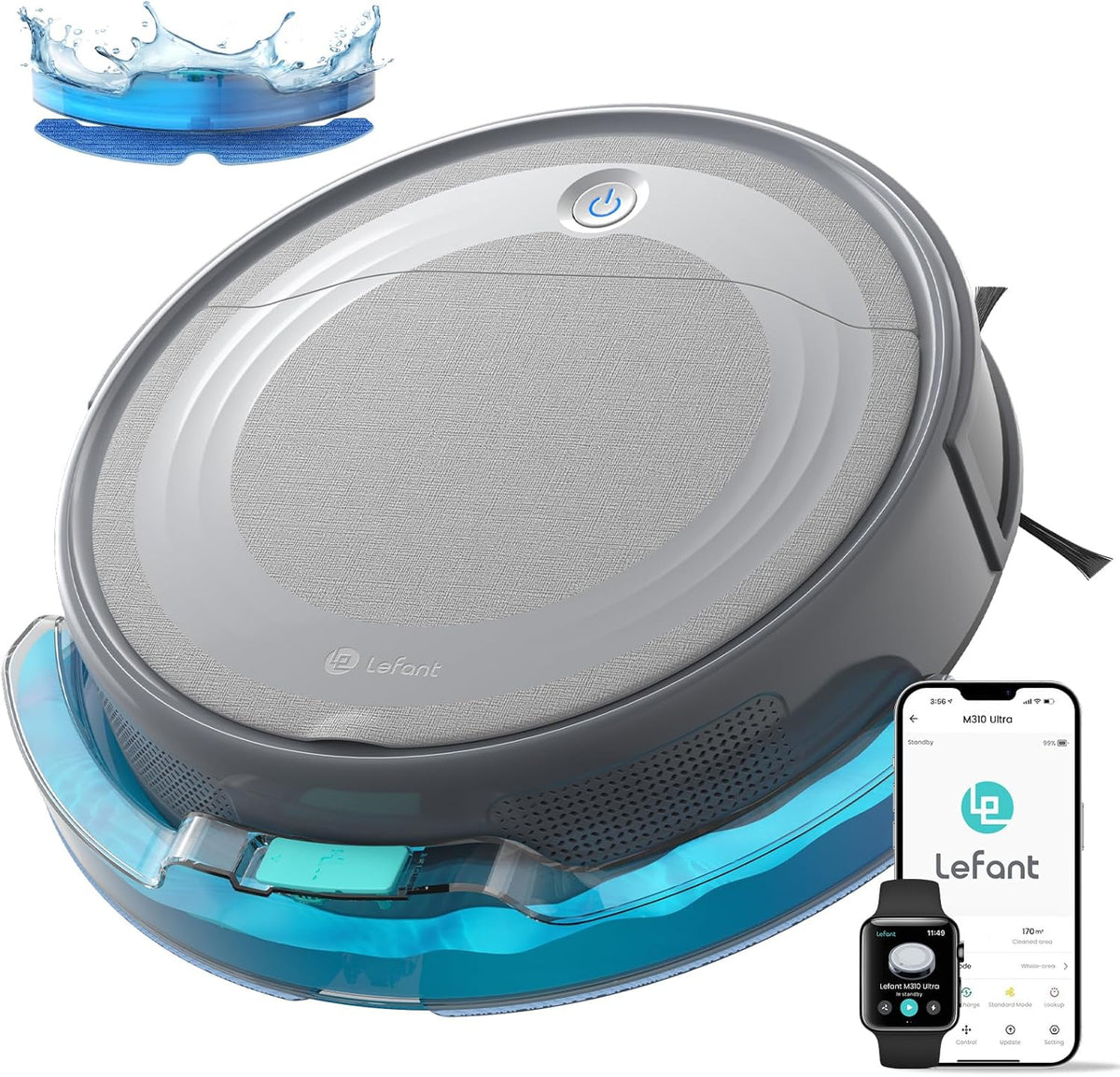 Lefant M310 Ultra Robot Vacuum and Mop Combo Ultra-Slim Robotic Cleaner with ToF LiDAR Navigation, Stronger Suction, WiFi/App/Alexa Control, 170min Runtime, Ideal for Pet Hair and Home - PuriLite