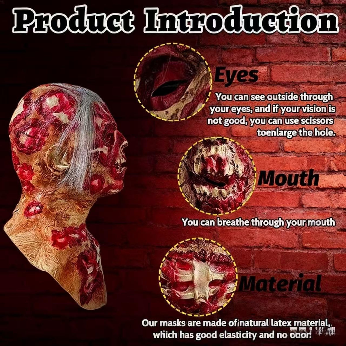 Hyper-Realistic Zombie Latex Mask, Hand-Painted for Halloween Horror Party & Haunted House