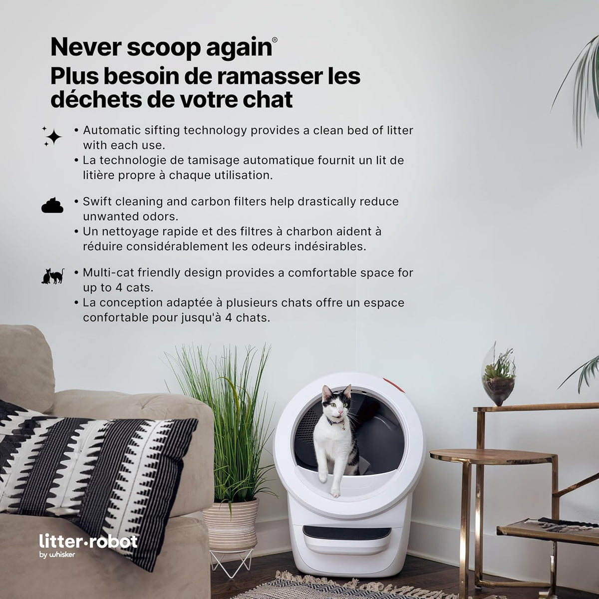 Litter-Robot 4 with Step & Fence by Whisker, White - Automatic, Self-Cleaning Cat Litter Box, Helps Reduce Litter Box Odors, Never Scoop Again, Includes 1 Year of WhiskerCare - PuriLite