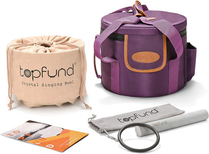 TOPFUND F Note Crystal Singing Bowl Heart Chakra 8 inch with Heavy Duty Carrying Case and Suede Striker - PuriLite