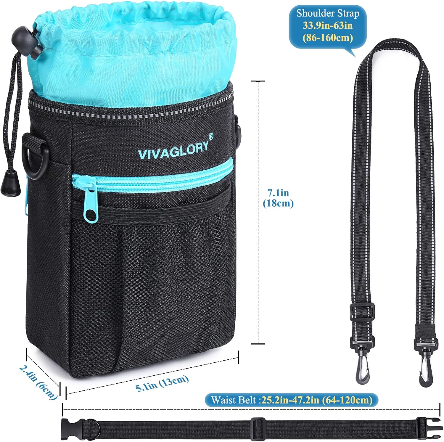 VIVAGLORY Dog Training Treat Pouch, 4Ways to Wear Dog Treat Bags, Built in Dog Waste Bag Dispenser Treats Training Bags with Reflective Adjustable Shoulder Strap, Heather Blue - PuriLite