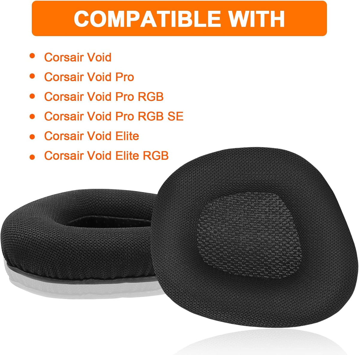 GVOEARS Replacement Ear Pads Cushions for Corsair Void/Void Pro/Void Pro RGB/Void Pro RGB SE/Void Pro Elite/RGB Wireless Earpads Gaming Headsets, Mesh Fabric with Soft Protein Leather(Black) - PuriLite