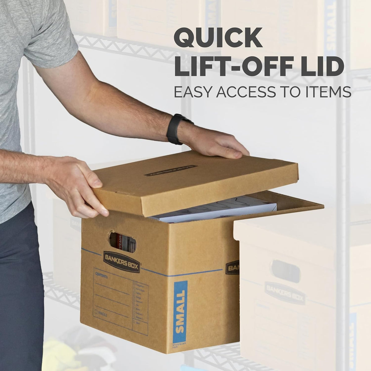 Bankers Box SmoothMove Classic Moving Kit Boxes, Tape-Free Assembly, Easy Carry Handles, 8 Small 4 Medium, 12 Pack(7716403) - PuriLite