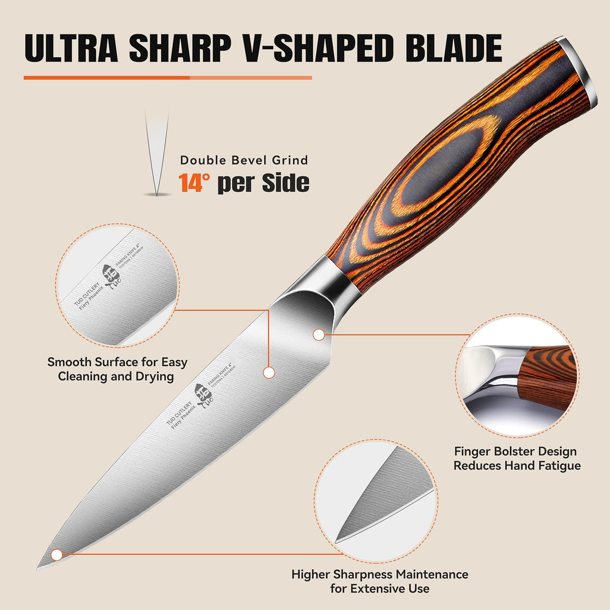 TUO Boning Knife - Razor Sharp Fillet Knife - High Carbon German Stainless Steel Kitchen Cutlery - Pakkawood Handle - Luxurious Gift Box Included - 7 inch - Fiery Phoenix Series - PuriLite