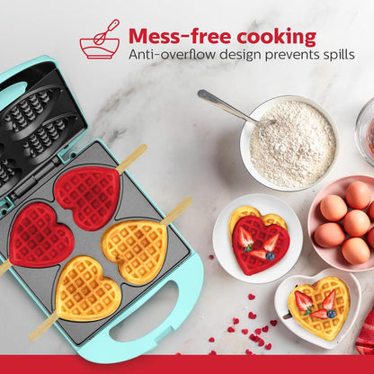 Holstein Housewares - Non-Stick Heart Waffle Maker, Lavender - Makes 4 Heart-Shaped Waffles in Minutes - PuriLite