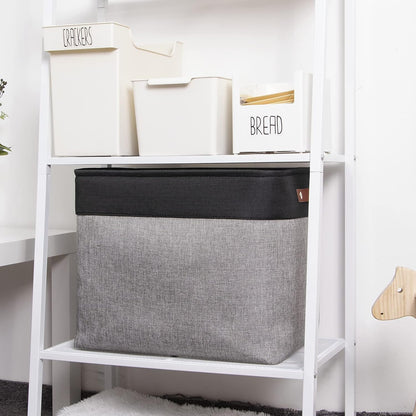DULLEMELO Storage Baskets for Shelves, Fabric Collapsible Rectangular Storage Bins for Shelves, Closets, Nursery, Home, Office, Empty Gift Baskets (White&Teal) - PuriLite
