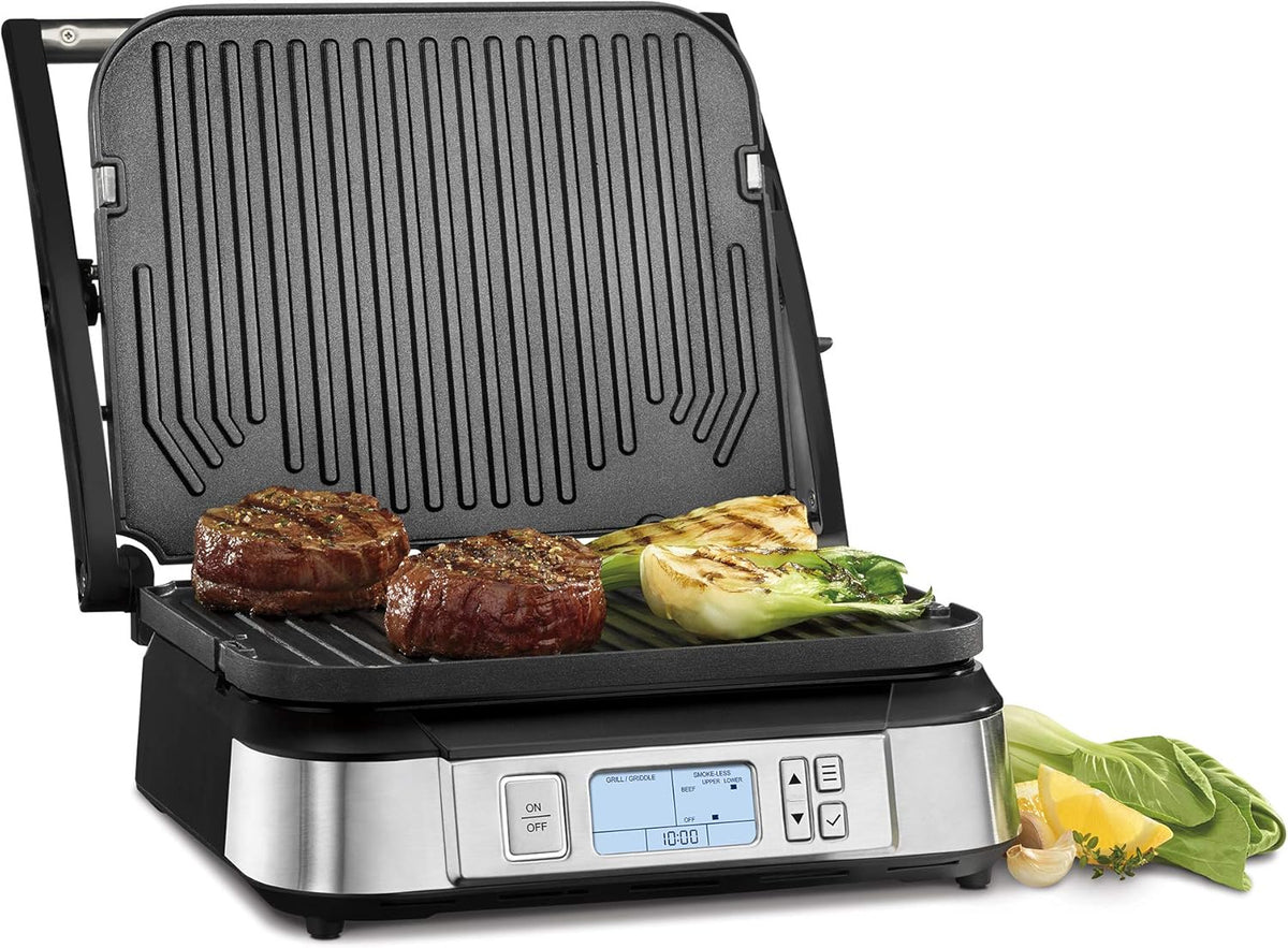 Cuisinart GR-6SC Contact Griddler with Smoke-less Mode + CGR-WAFPC Griddler Waffle Plates Attachments - PuriLite