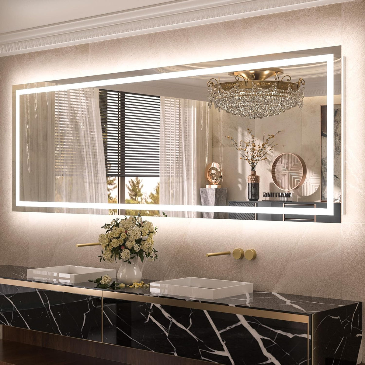 TETOTE 28 Inch Round LED Bathroom Vanity Mirror, Anti-Fog Dimmable Lights IP54 Waterproof Circle Makeup Wall Mounted Mirror - PuriLite