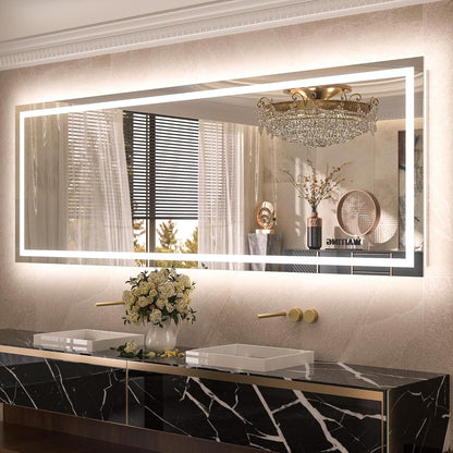 TETOTE 28 Inch Round LED Bathroom Vanity Mirror, Anti-Fog Dimmable Lights IP54 Waterproof Circle Makeup Wall Mounted Mirror - PuriLite