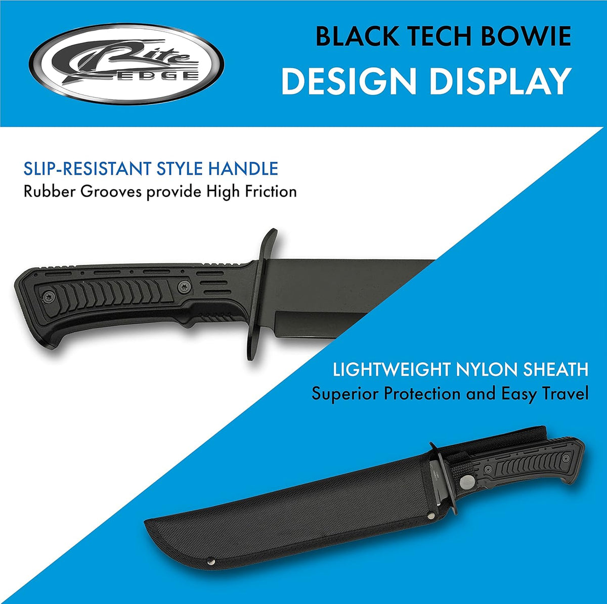 SZCO SUPPLIES 15" Outdoor Survival Black Tech Bowie Blade Knife - PuriLite