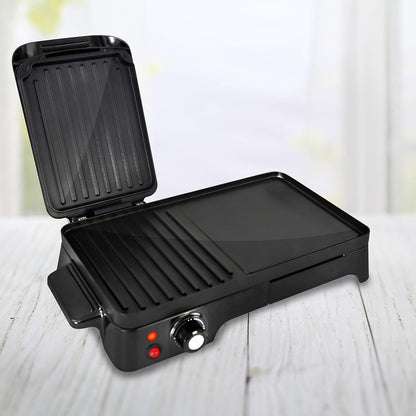 NutriChef Electric Griddle - Dual Hot Plate Cooktop Crepe Maker with Press Grill, Nonstick Coating, Rotary Temperature Control, Plug-in Operation & Oil Tray for Kitchen & Countertop (PKGRIL43) - PuriLite