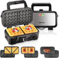 FOHERE 3-in-1 Waffle Maker, Sandwich Maker, Panini Press with Removable Plates, 5-Gear Temperature, LED Indicator Lights, Portable Handle, 1200W Belgian Electric Grill Cheese Machine - PuriLite