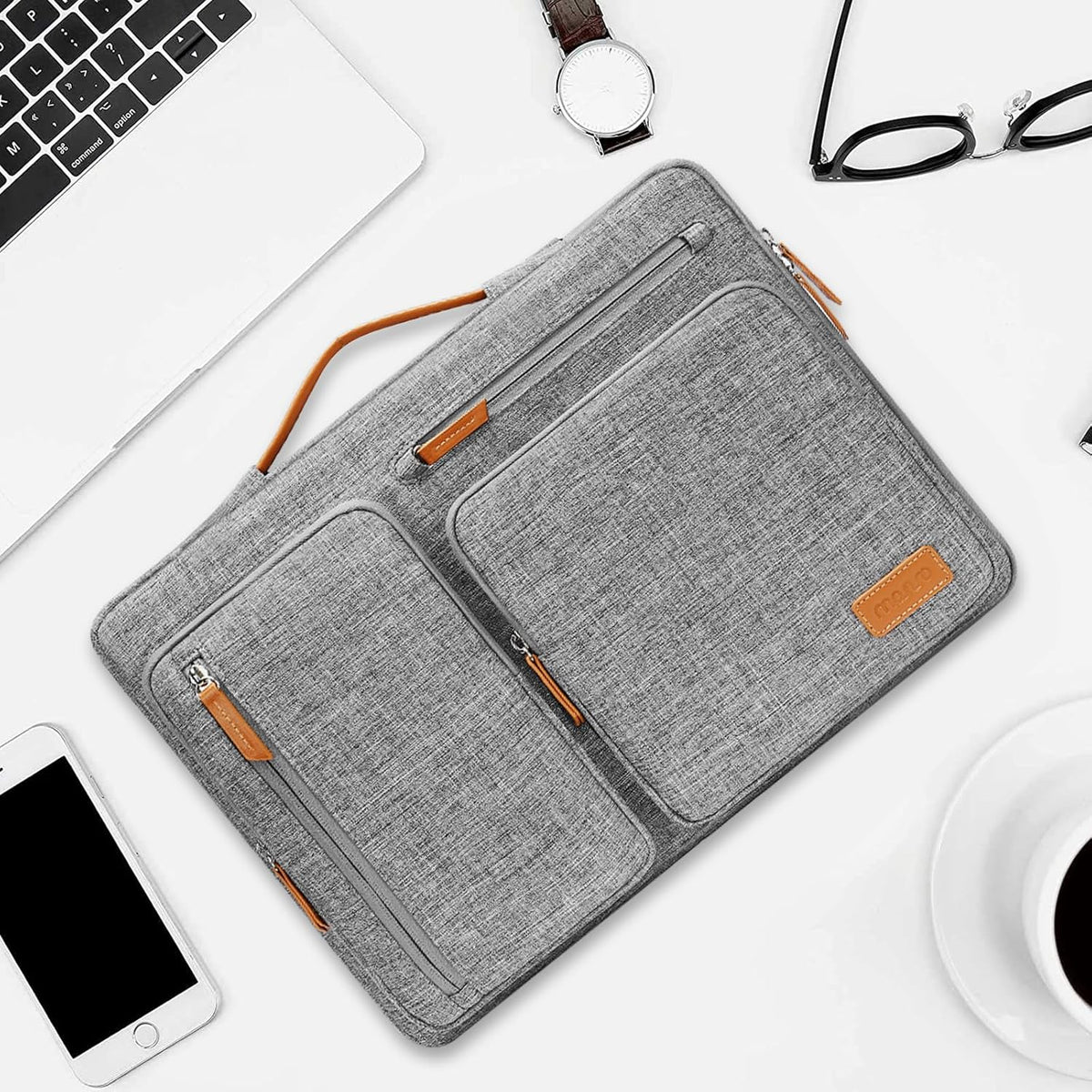 MOSISO 360 Protective Laptop Sleeve Compatible with MacBook Air/Pro, 13-13.3 inch Notebook, Compatible with MacBook Pro 14 inch M3 M2 M1, Side Open Bag with 4 Zipper Pockets&Handle, Black - PuriLite
