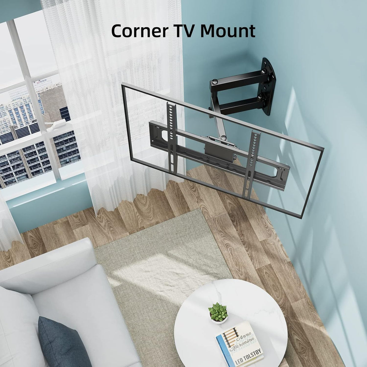 HCMOUNTING Swivel and Tilt TV Wall Mount for 26-65 inch Flat Screen Curved TVs, TV Bracket with Single Stud Level Adjustment Full Motion VESA 400x400mm Holds up to 88lbs - PuriLite