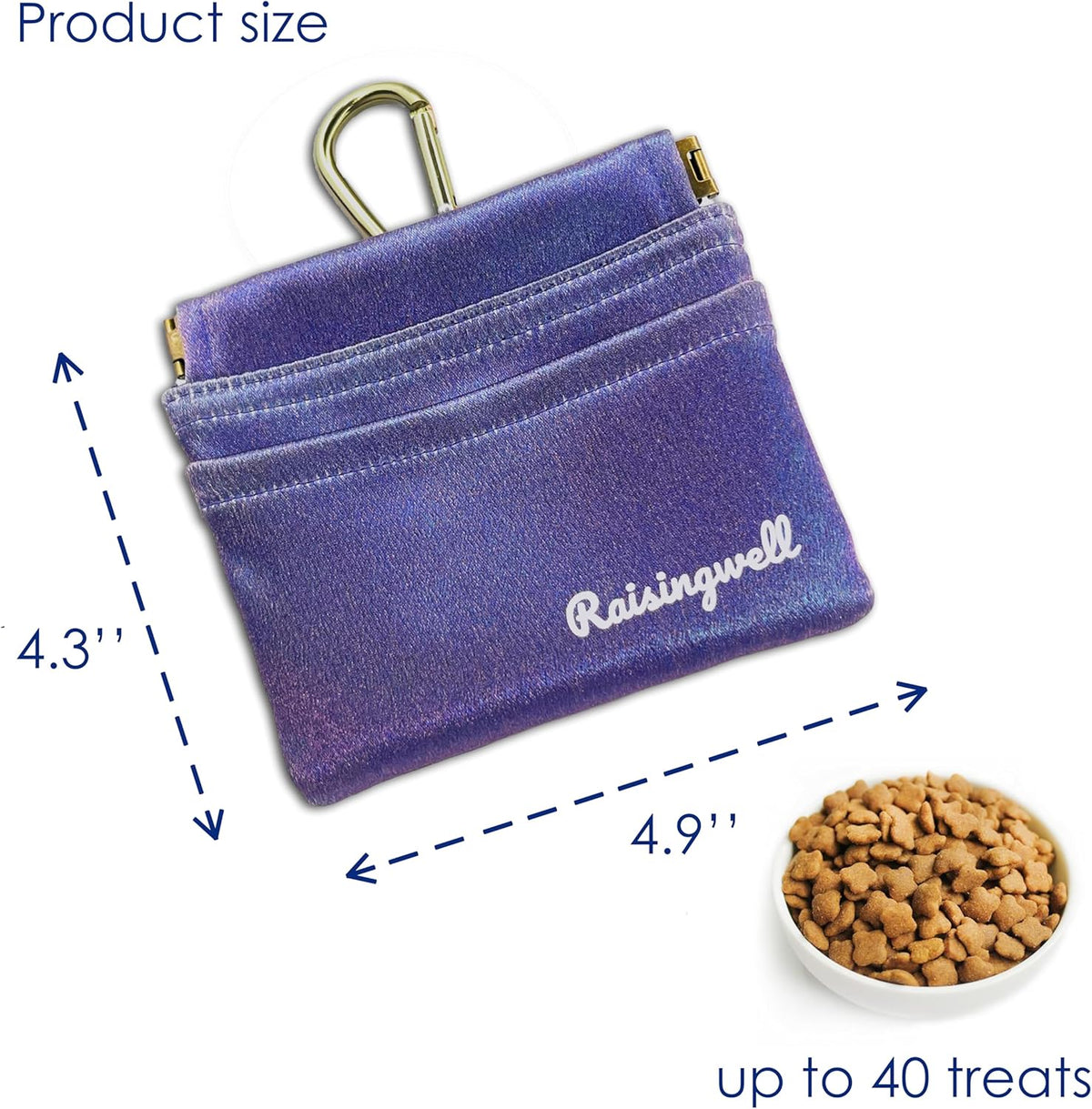 Raisingwell Dog Treat Pouch, Black Pocket Sized Pet Training Pouch, Cotton Fabric, Hand Free Dog Walking Bag with Carabiner, Self-Closing Pet Feed Snack Reward, for Pet Puppy Travel or Outdoor Use - PuriLite