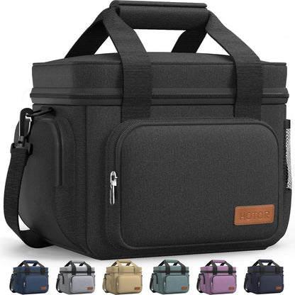 HOTOR Lunch Box for Men and Women - Leak-Proof Insulated Lunch Bag with Adjustable Shoulder Strap, Cooler Lunch Bag for Office, Picnic, Hiking, Beach, 1 Layer, Black, 11.0" x 7.1" x 8.3" - PuriLite