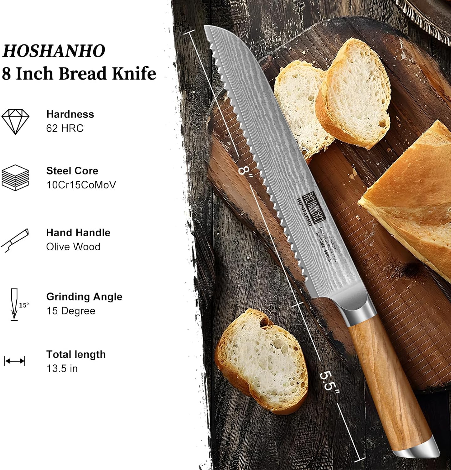 HOSHANHO Damascus Fillet Knife 7 Inch, Professional VG-10 Super Steel Boning Knife, Ultra Sharp Fish Knife with Ergonomic Handle - PuriLite