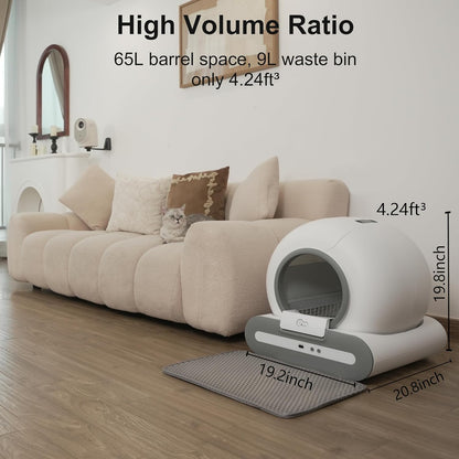 DOEL Self Cleaning Cat Litter Box, 65L Automatic Cat Litter Box, Smart Litter Box Machine with APP Control, Electric Self Scooping Litter Box - PuriLite