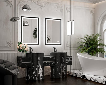 TETOTE 28x36 LED Mirror for Bathroom Black Metal Frame Frontlit & Backlit Lighted Vanity Mirror Baroque Gothic Anti Fog Stepless Dimmable White/Warm/Natural,Wall Mounted(Horizontal/Vertical) - PuriLite