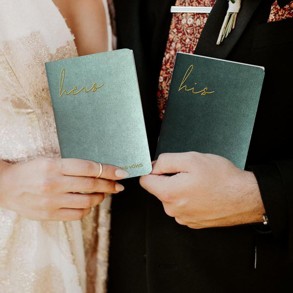 WeddingGiftsWedding Vow Books His and Hers Soft Touch Gold Foil Engraving Vow Books Wedding Essentials Wedding Accessories(TR-HH-Black) - PuriLite