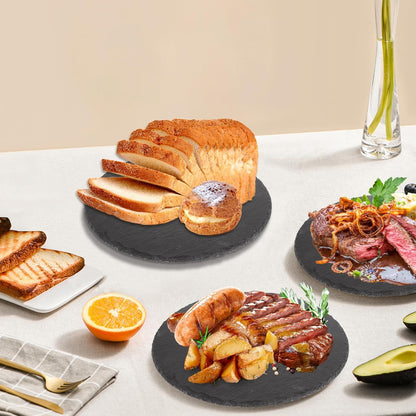 4 Pcs 11 x 11 Inch Round Slate Cheese Boards Black Stone Plates Charcuterie Boards Serving Tray Display Chalkboard with Soapstone Chalk Platter Display Chalkboard for Meats Appetizers Dried Fruits - PuriLite