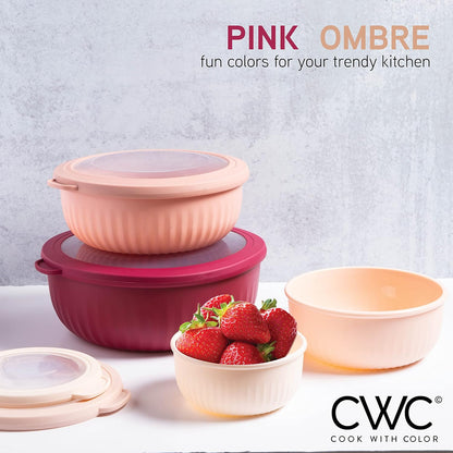 COOK WITH COLOR Prep Bowls with Lids- 8 Piece Nesting Plastic Small Mixing Bowl Set with Lids (Teal Ombre) - PuriLite