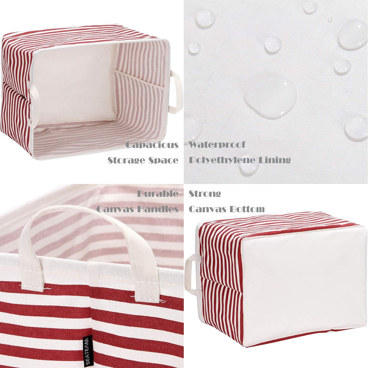Sea Team 16.5 x 11.8 x 9.8 inches Square Canvas Fabric Storage Bins Shelves Storage Baskets Organizers for Nursery & Kid's Room, Grey Stripe - PuriLite