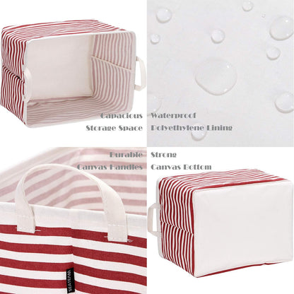 Sea Team 16.5 x 11.8 x 9.8 inches Square Canvas Fabric Storage Bins Shelves Storage Baskets Organizers for Nursery & Kid's Room, Grey Stripe - PuriLite