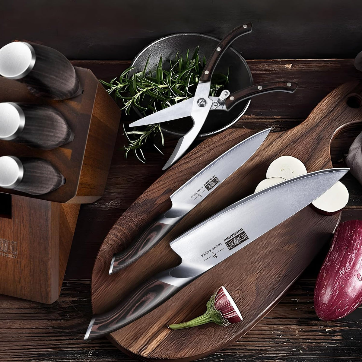 HOSHANHO 16-Piece Knife Set, Japanese High Carbon Stainless Steel Kitchen Knife Set, Ultra Sharp Chef Knife Block Set with Sharpener - PuriLite