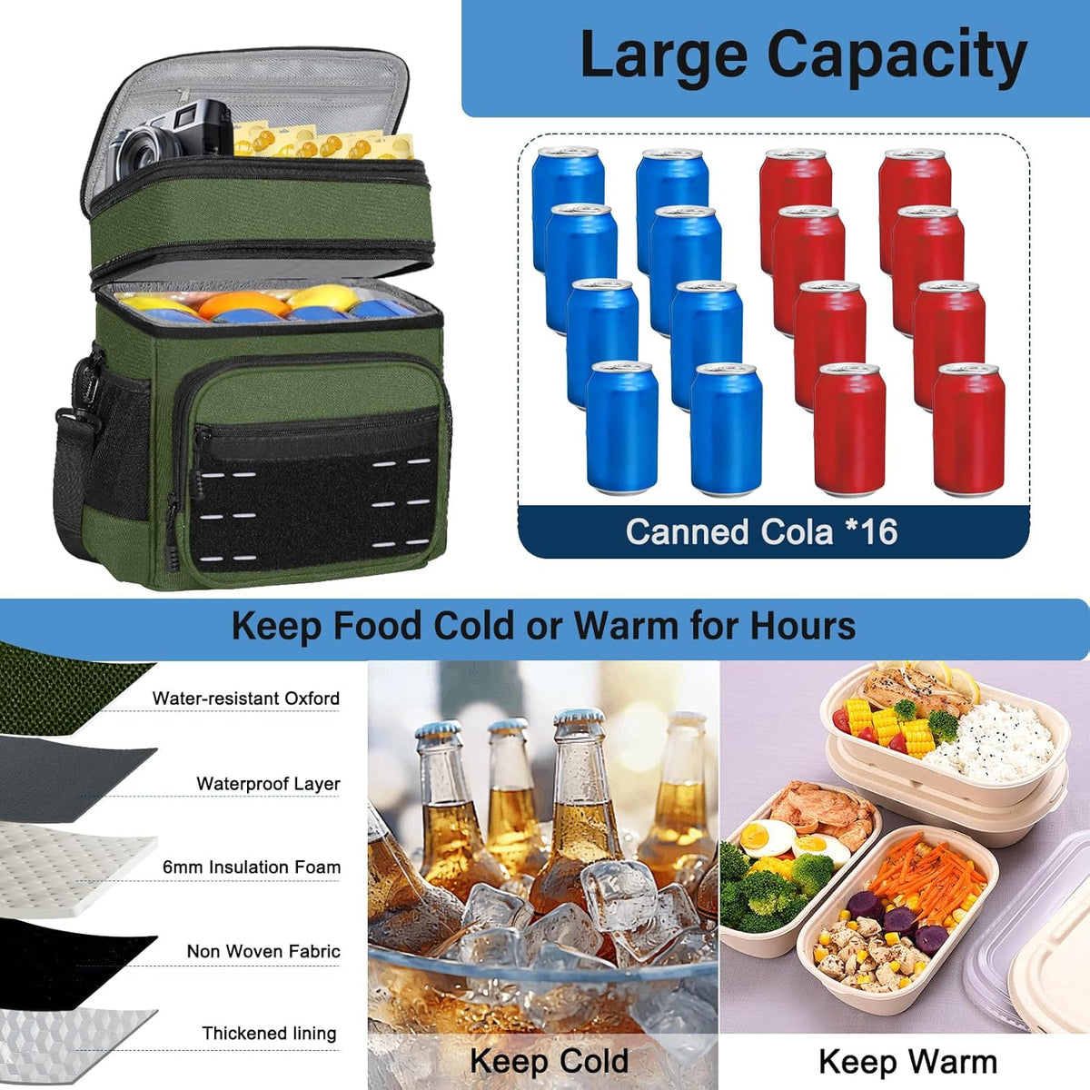 Lunch Box Cooler Bag - Insulated Tactical Lunchbox for Men - XLarge Lunch Pail Lunch Kit for Adults Work Outdoor Shifts Trips Black Camo 25L - PuriLite