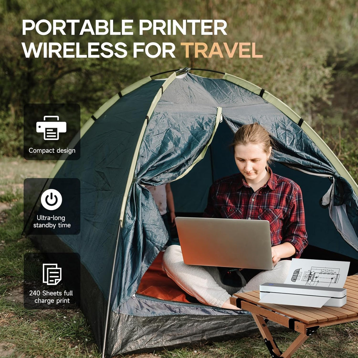 iDPRT Portable-Printer Wireless for Travel, 203DPI Inkless-Small-Thermal-Printer for Home Use, Office, Vehicles, Mobile Bluetooth Printer Supports 8.5" x 11" US Letter&A4&A5, for Smartphone & PC - PuriLite