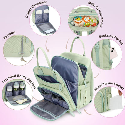 Diaper Bag Backpack, iniuniu Large Baby Bags with Diaper Pouch, Washable Changing Pad, Pacifier Case and Stroller Straps - PuriLite
