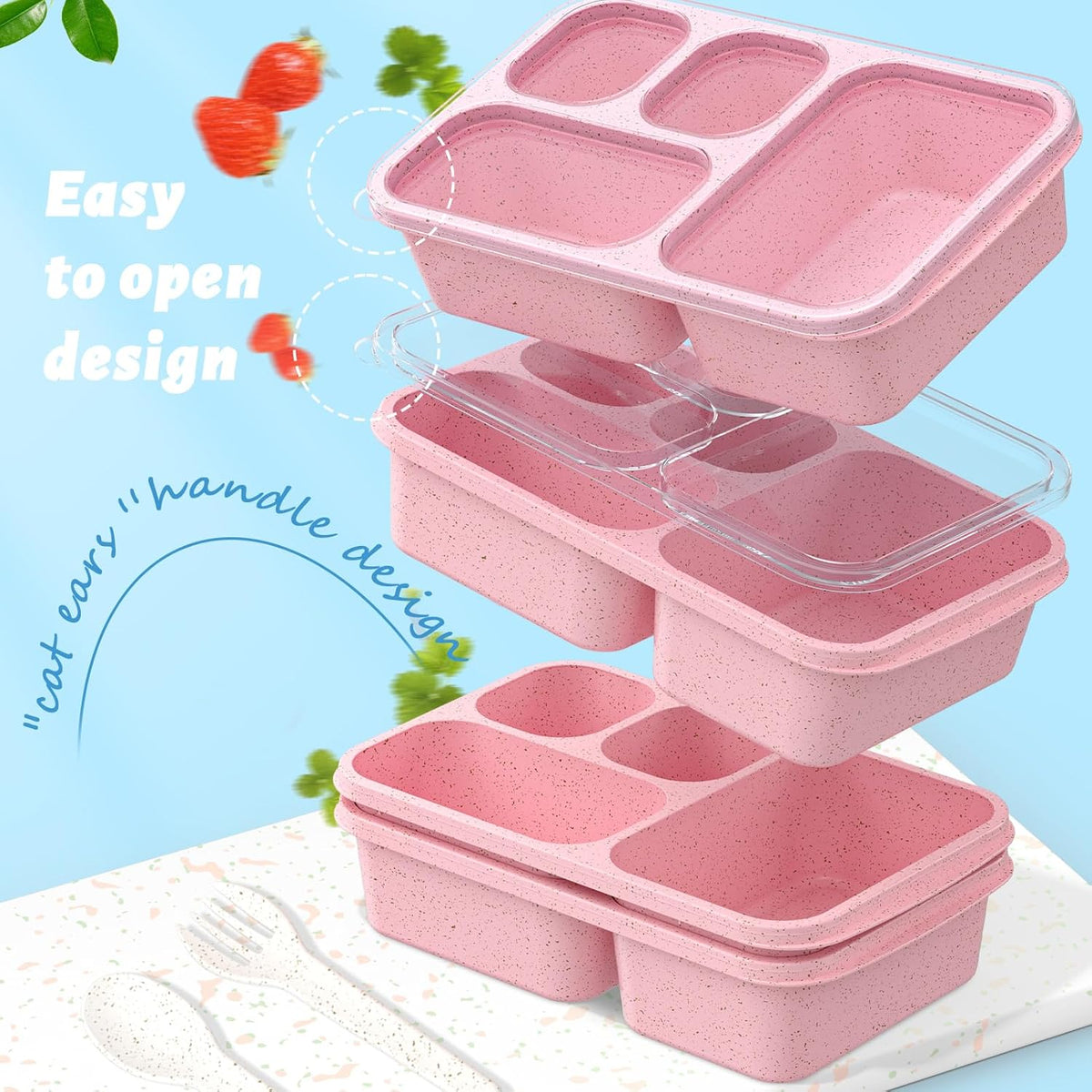 Large Capacity Bento Box for Adults, 4-Piece Set – Stackable Lunch Box with 4 Compartments, Microwave & Dishwasher Safe, Reusable Meal Prep Containers, Snack Containers for Kids & Adults (4 Colors) - PuriLite