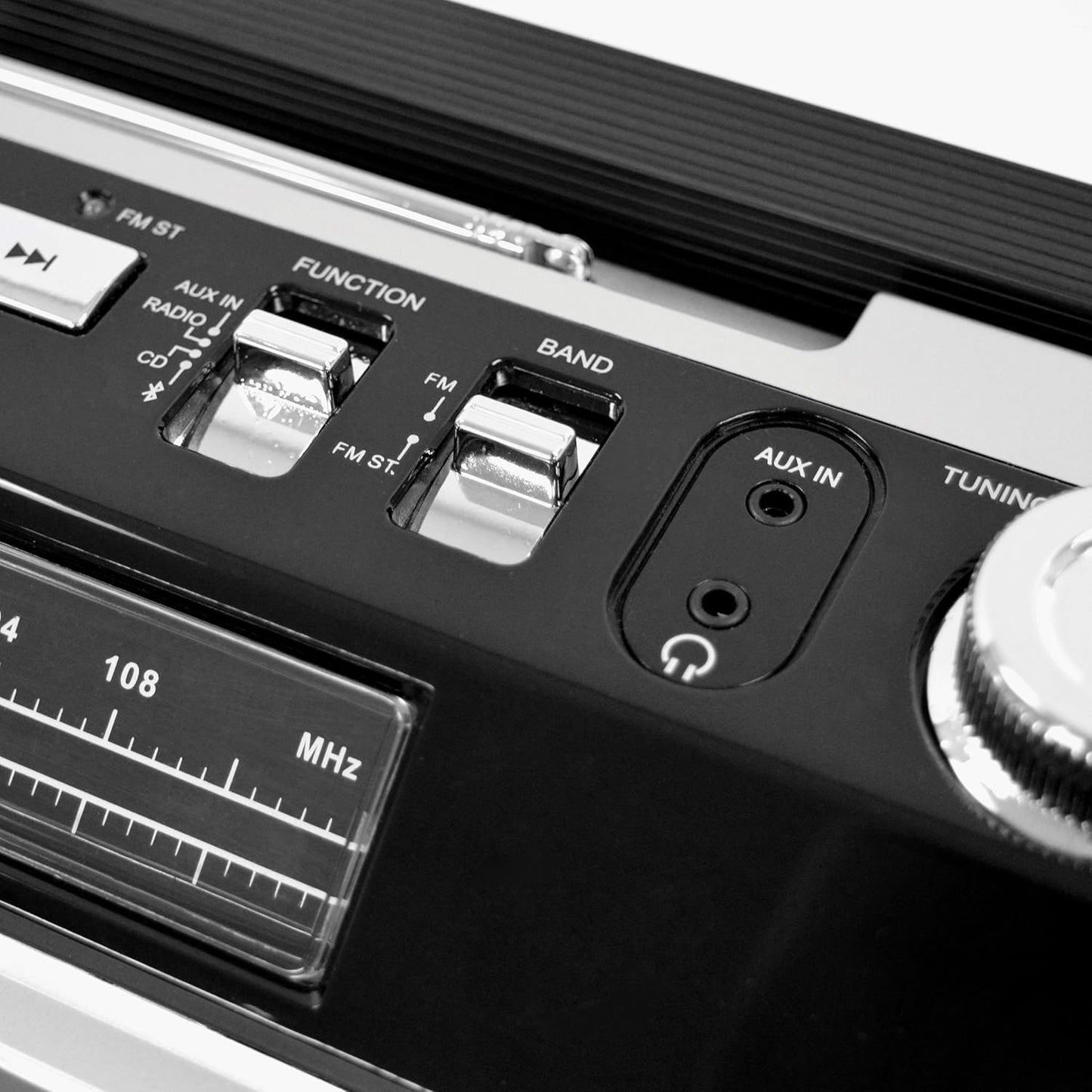 Studebaker SB2145B 80's Retro Street Bluetooth Boombox with FM Radio, CD Player, LED EQ, 10 Watts RMS Power and AC/DC - PuriLite