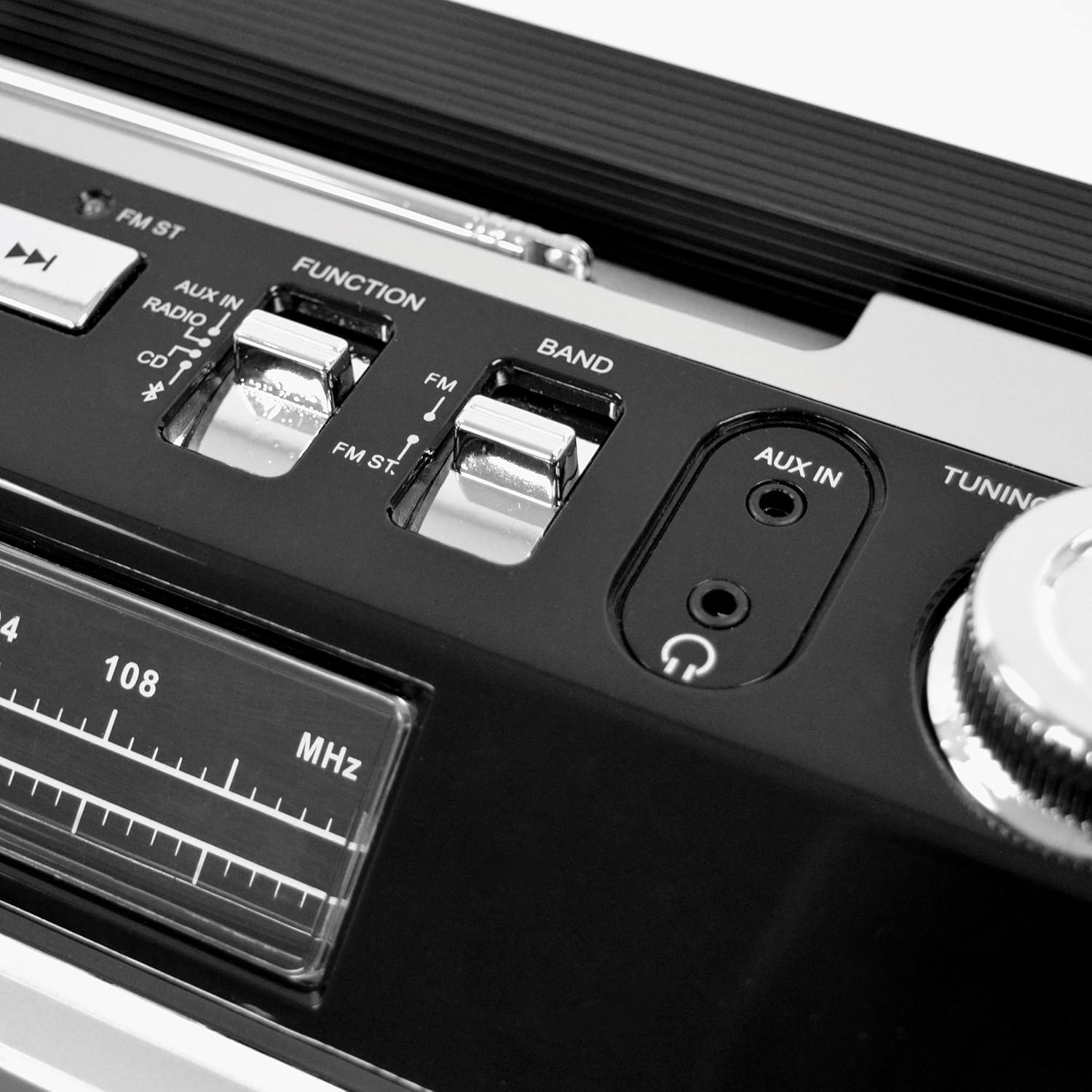 Studebaker SB2145B 80's Retro Street Bluetooth Boombox with FM Radio, CD Player, LED EQ, 10 Watts RMS Power and AC/DC - PuriLite