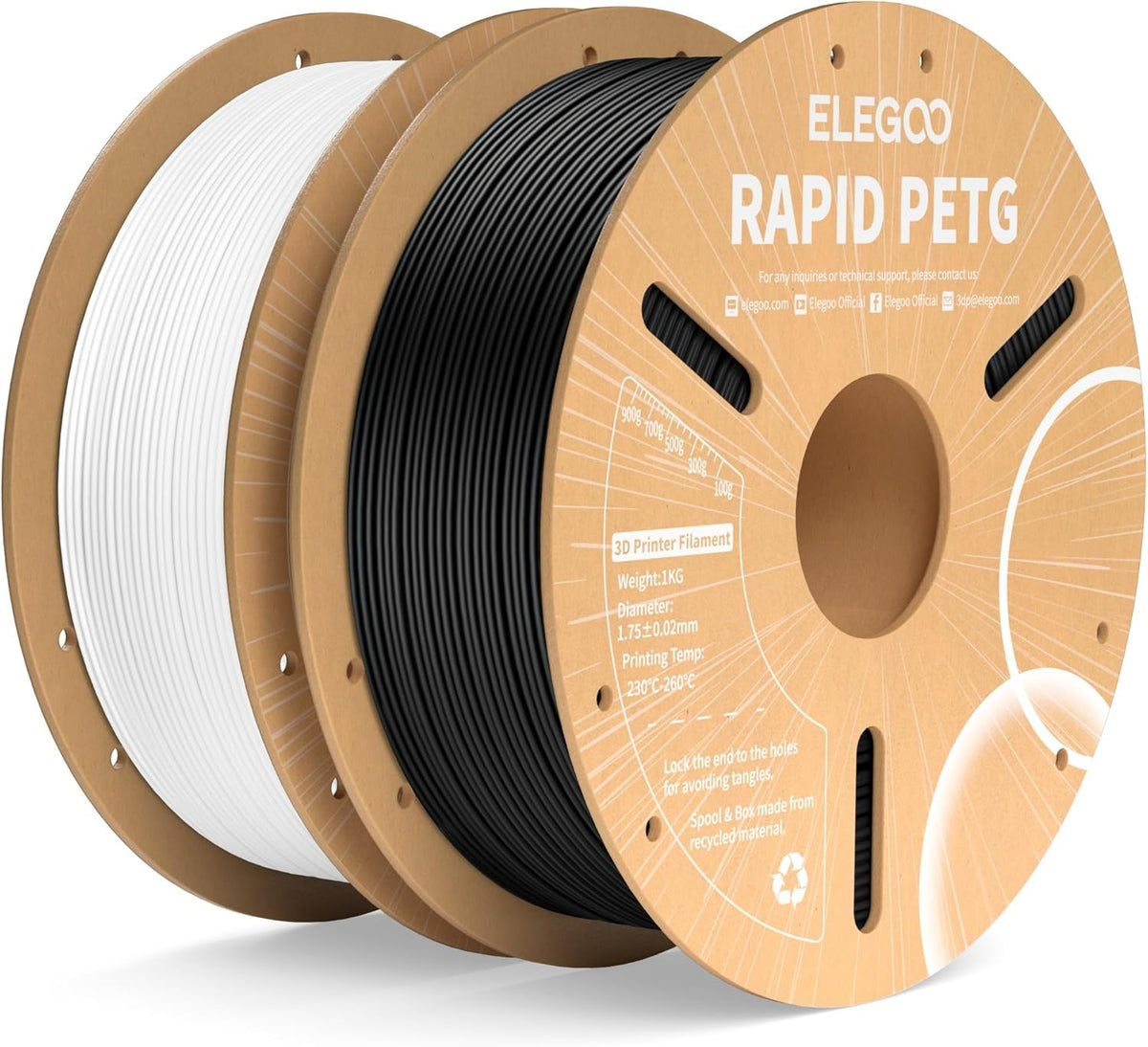 ELEGOO Rapid PETG Filament 1.75mm Black 1KG, 3D Printer Filament Max 600 mm/s High Speed Printing, Dimensional Accuracy +/- 0.02 mm Fit Most FDM Printer 1kg Cardboard Spool - PuriLite