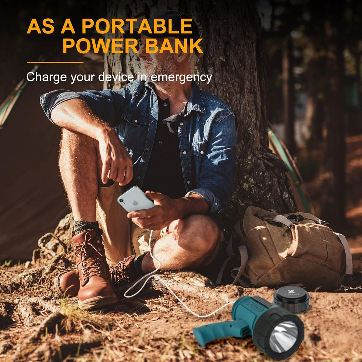 YIERBLUE Rechargeable Spotlight Flashlight with Super High Lumen LED, IP67 Waterproof Long Running Spot Light searchlight, Impact Resistant Handheld Spotlight with Foldable Stand Red Lens - PuriLite