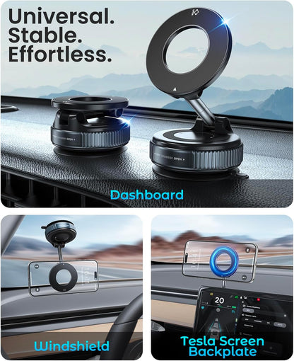 Jononser Vacuum Magnetic Suction Cup Phone Mount for Magsafe, 360° Adjustable Magnetic Phone Holder, Pocket Size Foldable Portable Cell Phone Holders for Your Car for All Smartphones & All Car Models - PuriLite