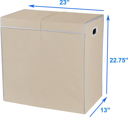SimpleHouseware Double Laundry Hamper with Lid and Removable Laundry Bags, Beige - PuriLite