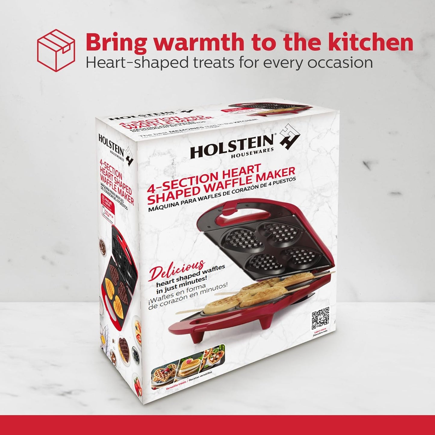 Holstein Housewares - Non-Stick Heart Waffle Maker, Lavender - Makes 4 Heart-Shaped Waffles in Minutes - PuriLite