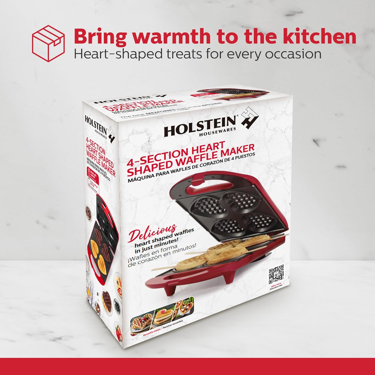 Holstein Housewares - Non-Stick Heart Waffle Maker, Lavender - Makes 4 Heart-Shaped Waffles in Minutes - PuriLite
