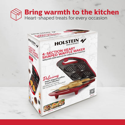 Holstein Housewares - Non-Stick Heart Waffle Maker, Lavender - Makes 4 Heart-Shaped Waffles in Minutes - PuriLite