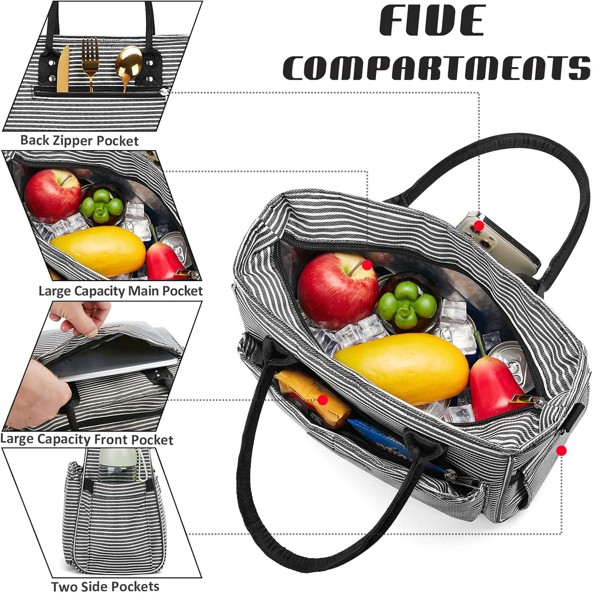 Lunch Bag for Women, Insulated Lunch Box for Work, Large Leakproof Cooler Purse with Side Pockets & Removable Shoulder Strap Women's Lunch Tote Bag for Picnic Work Beach Cute Lunch Bags (Heart) - PuriLite