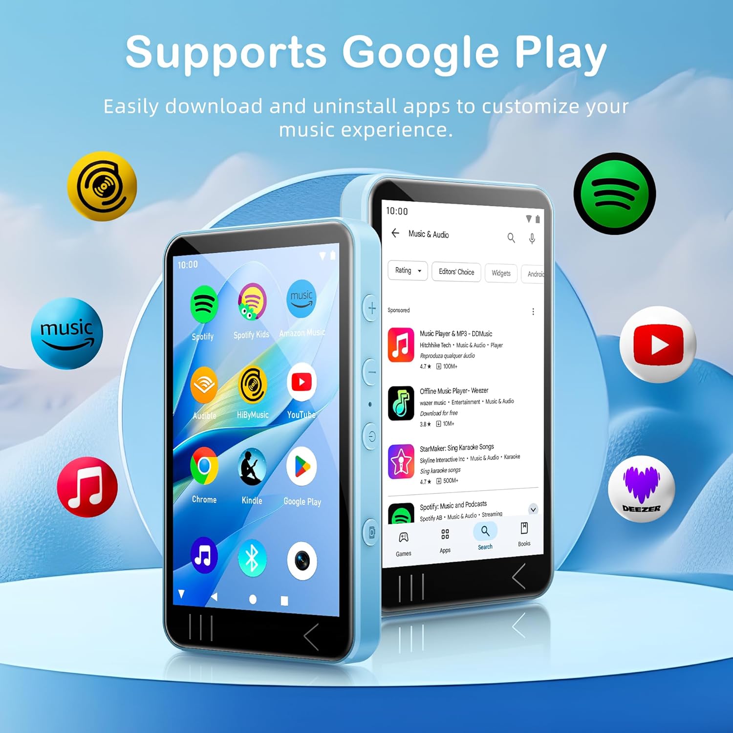 MP3 Player with Bluetooth and WiFi, Music Player with Camera Spotify Pandora,Amazon Music, 4" Touch Screen Android MP4 MP3 Player with Speaker 144GB MP4 & MP3 Player for Travel Sport - PuriLite
