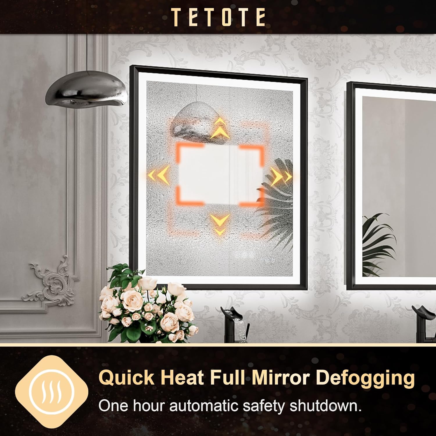 TETOTE 28x36 LED Mirror for Bathroom Black Metal Frame Frontlit & Backlit Lighted Vanity Mirror Baroque Gothic Anti Fog Stepless Dimmable White/Warm/Natural,Wall Mounted(Horizontal/Vertical) - PuriLite