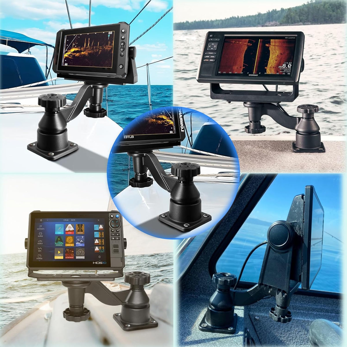 OUBULU Fish Finder Mount with Heavy Duty Swing Arm for Fishfinders & Chartplotters Marine Electronic with 5" to 12" Screens, Compatible with Garmin Lowrance and More - PuriLite