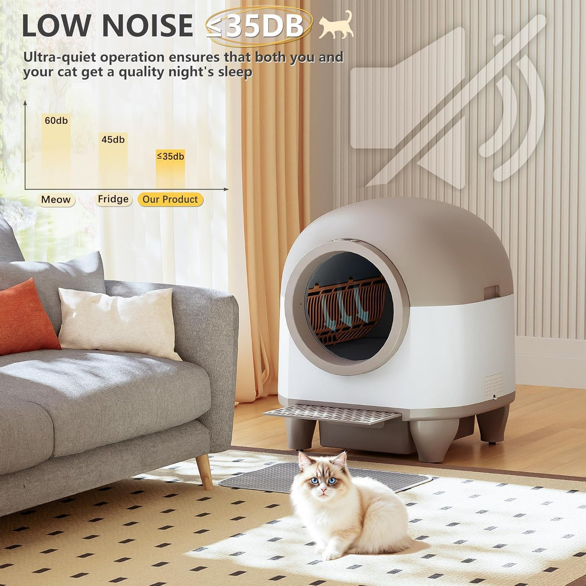 VICTONE Self Cleaning cat Litter Box with App Control Support Safety Protection, 90L Automatic Cat Litter Box for Multiple Cats with A Complimentary Garbage Bag (White) - PuriLite